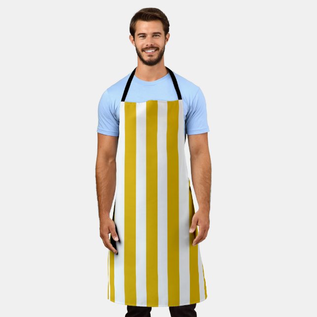 Tablier Moutarde Jaune et Blanc Verticale Grilles Chef (Porté)