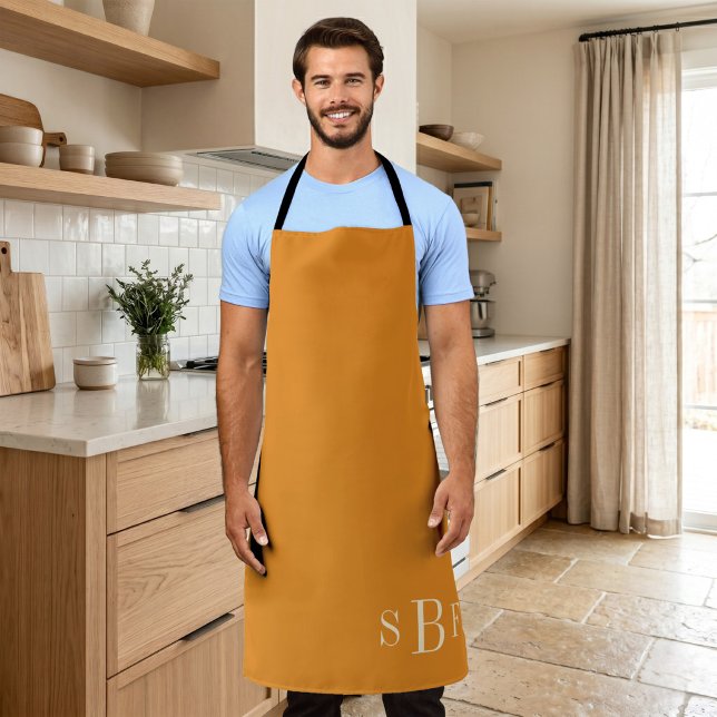 Tablier Moutarde Jaune Monogramme Bohème Cadeau Cuisine d' (Monogram Mustard Yellow Boho Fall Kitchen Gift Apron)