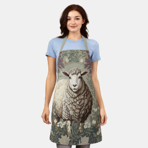 Tablier Moutons Élégants Fond De Fleur De Lavande