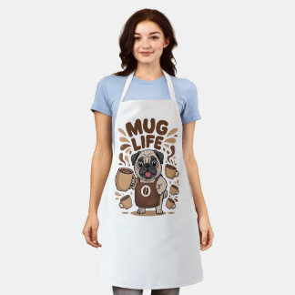Tablier Mug Life, Funny Barista Pug Coffee Lover