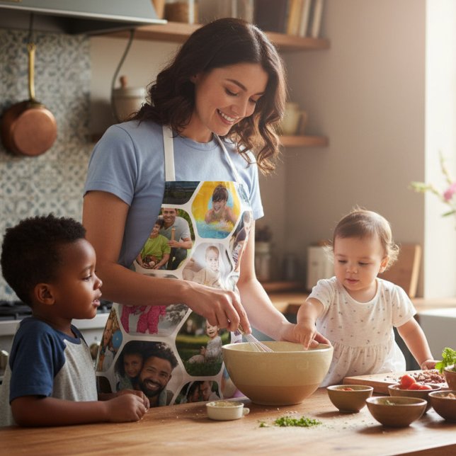 Tablier Multi Photo Collage Simple Moderne Hexagon Motif (Créateur téléchargé)