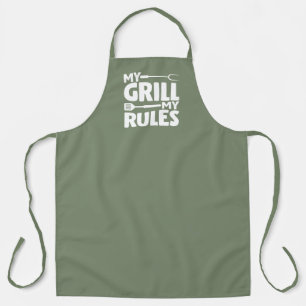 Tablier My Grill My Rules Funny BBBBQ Logo Green