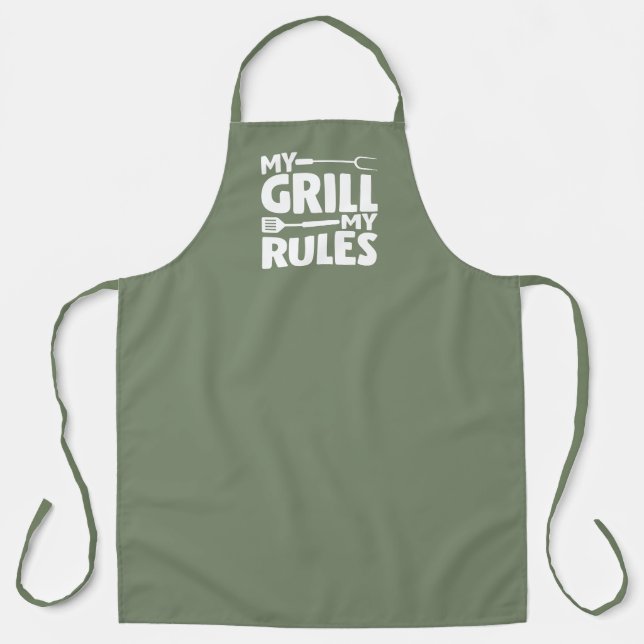 Tablier My Grill My Rules Funny BBBBQ Logo Green (Recto)