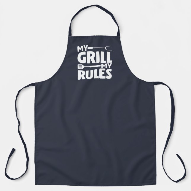 Tablier My Grill My Rules Funny BBBBQ Logo Navy Blue (Recto)