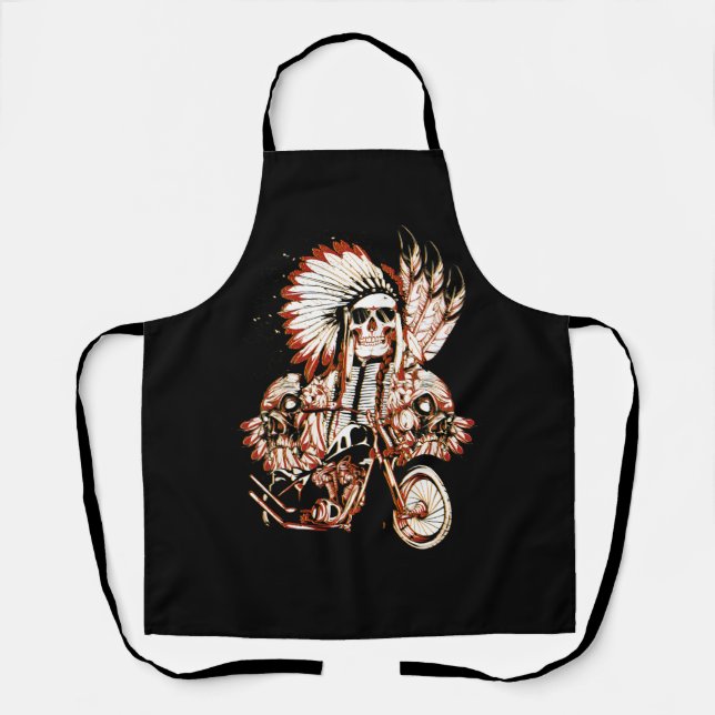 Tablier Native American Indian Chief Skull Motorcycle Head (Recto)