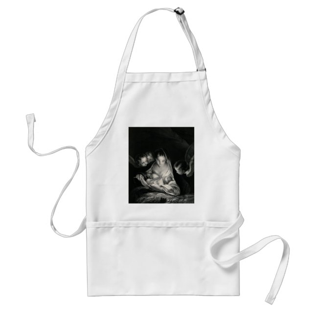 Tablier Nativity Baby Jésus Virgin Mary Angels Black White (Devant)