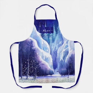 Tablier Nature gelée artsy bleu violet personnalisé Monogr