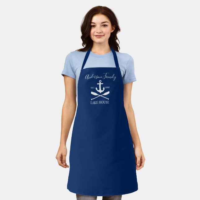 Tablier Nautical Lake House Ancre Oars Famille Marine Bleu (Porté)