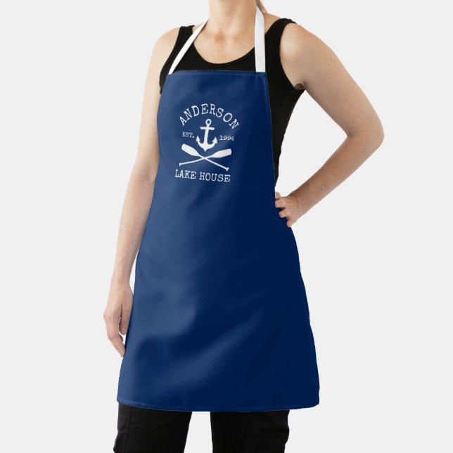 Tablier Nautical Lake House Famille Marine Blue Ancre Oars (Insitu)