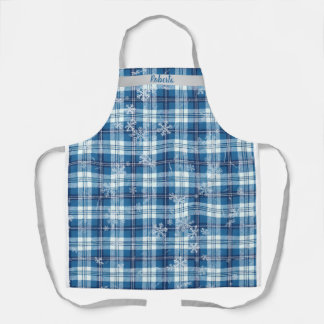 Tablier  Navidad Elegante Cuadriculado Azul 