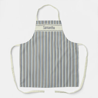 Tablier Navy And Cream Monochrome Striped Pattern 