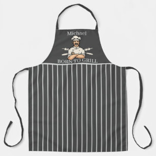 Tablier Né Pour Griller Papa Grillé Gris Et Blanc