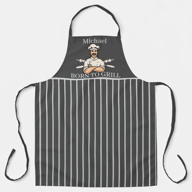 Tablier Né Pour Griller Papa Grillé Gris Et Blanc (Recto)