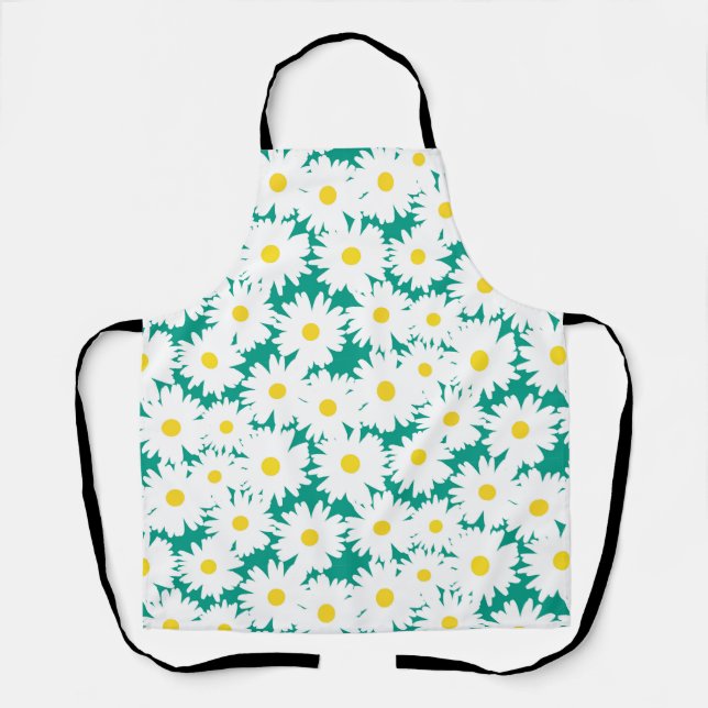 Tablier Négative Space Daisies blanc jaune sur vert (Recto)
