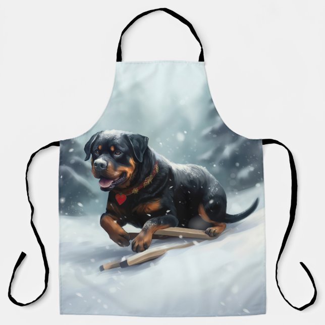 Tablier Neige de Noël Rottweiler hiver Oreiller (Recto)