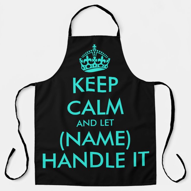 Tablier néon cool bleu et noir garder calme barbecue apron (Recto)