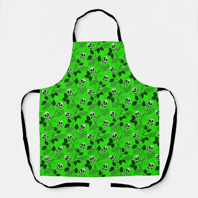 Tablier Neon Green Floral Gothic Skull  (Recto)