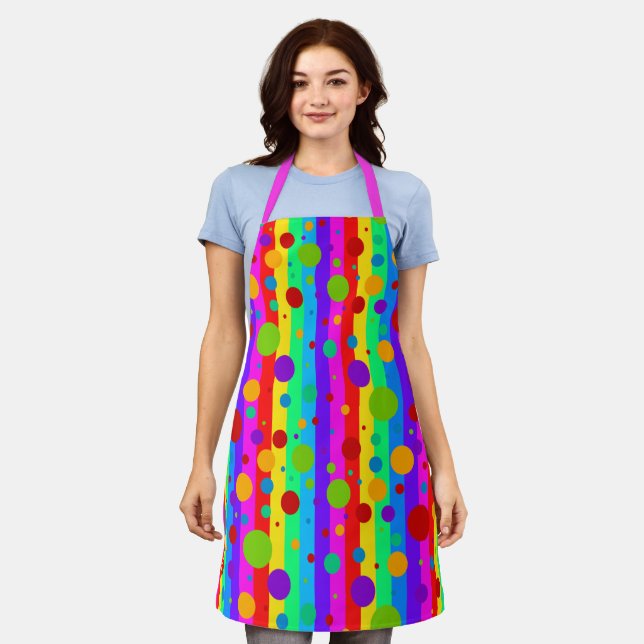 Tablier Neon Rainbow Stripe et Polka Dot (Porté)