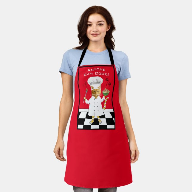 Tablier N'Importe Qui Peut Cuisiner ! Red Kitty Apron (Moy (Porté)