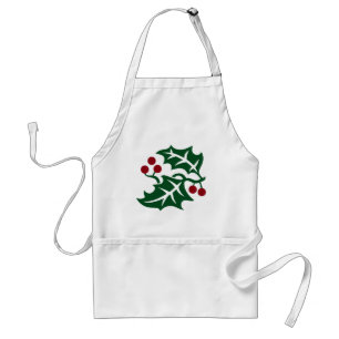 Tablier Noël avec houx vert et baies rouges