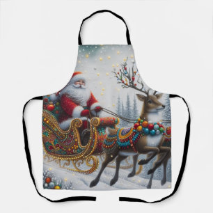 Tablier Noël classique/Vintage Père Noël & rennes