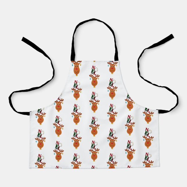 Tablier Noel Deer Bells Bauble Rudolf Snowflakes Noël (Recto)