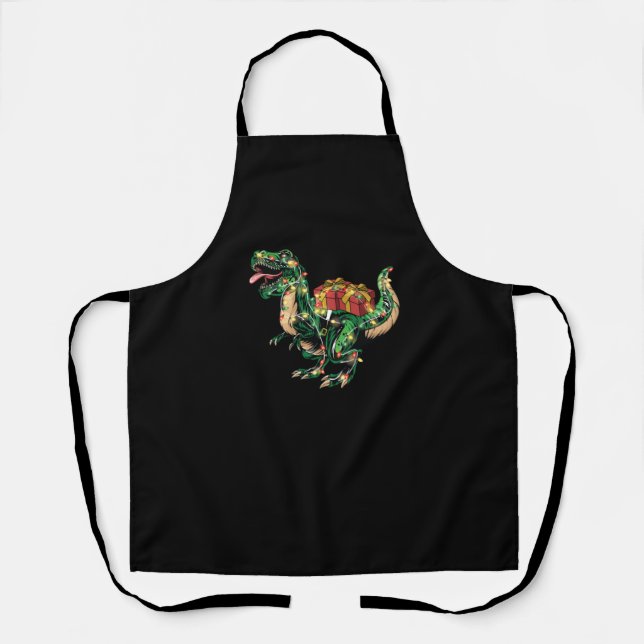 Tablier Noël Dinosaure Arbre Lumières Boîte Cadeau Hommes  (Recto)