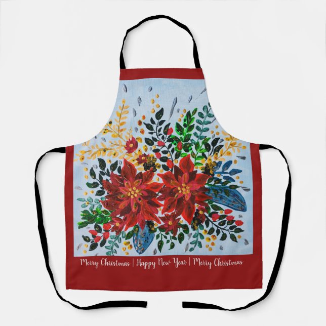 Tablier Noël floral coloré Poinsettia Apron (Recto)