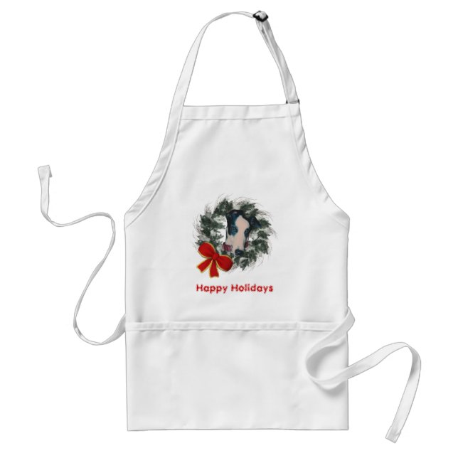 Tablier Noël Greyhound Wreath Bow Holiday Apron (Devant)