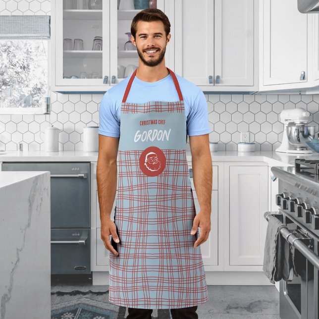 Tablier Noël moderne Bleu et Rouge Père Noël (Christmas Chef 🎅🏻 Santa Head Modern Minimalist Apron ©Susanne Sachers - Sunny Mind Design 🌞 )