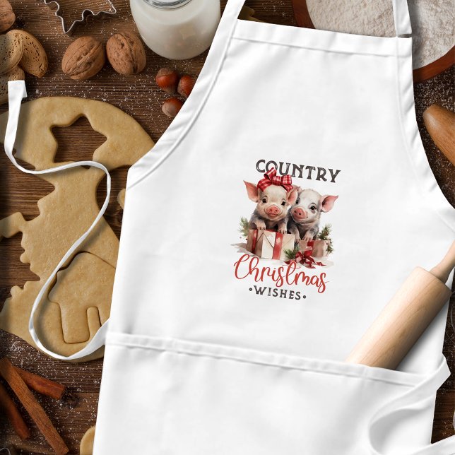 Tablier Noël rustique Pays Souhaite Joli Cochon (Créateur téléchargé)