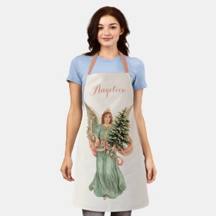 Tablier Noël vintage, ange victorien avec arbre