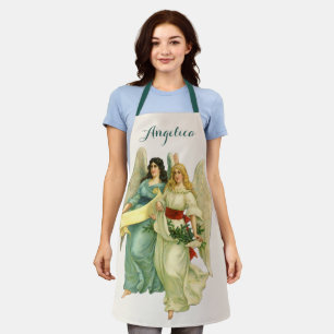 Tablier Noël vintage, anges victoriens angéliques