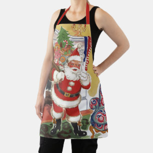 Tablier Noël vintage, Jolly Père Noël avec des présents