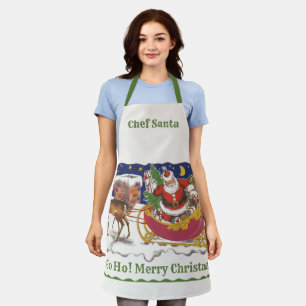Tablier Noël vintage, joyeux Père Noël avec traîneau