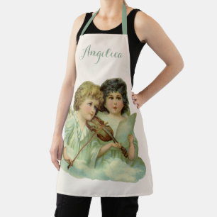 Tablier Noël vintage, musique d'anges victoriens au violon