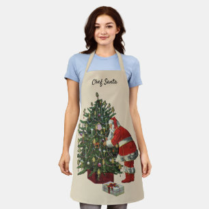 Tablier Noël vintage, Père Noël avec présents