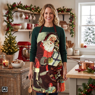 Tablier Noël vintage, Père Noël rétro avec cadeaux