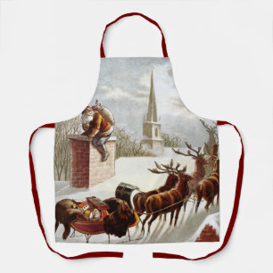 Tablier Noël vintage, Saint Nicolas sur le toit