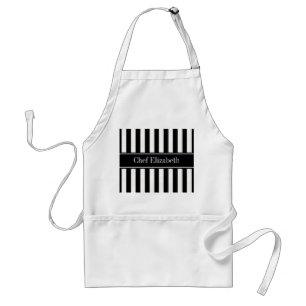 Tablier Noir blanc bande noire Nom Monogramme