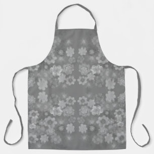 Tablier Noir blanc gris rétro Motif d'aquarelle florale