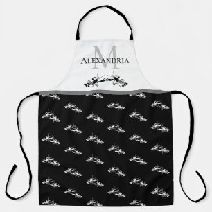 Tablier Noir Blanc Nom Monogramme Homard Motif Apron