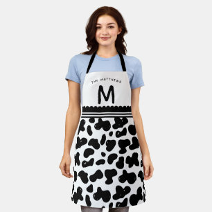 Tablier Noir & Blanc Personnalisé Nom & Monogramme Motif d