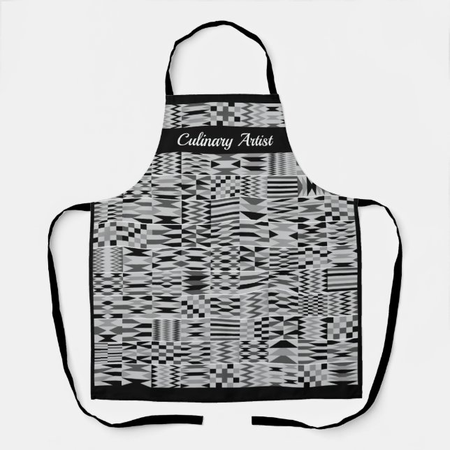 Tablier Noir et blanc Afrique Kente K46 Imprimante intégra (Recto)