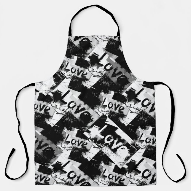 Tablier Noir et blanc avec des taches motif d'amour (Recto)