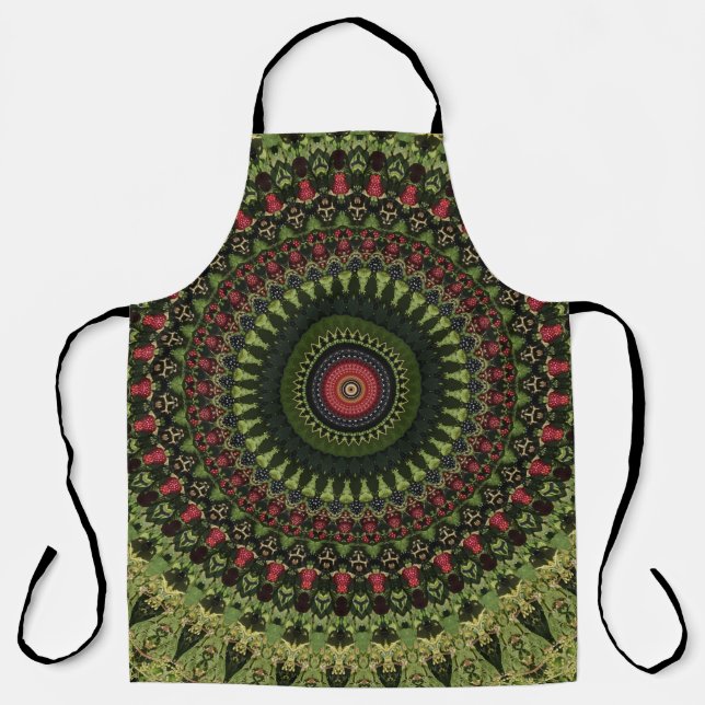 Tablier Noir et rouge brillant Mandala (Recto)