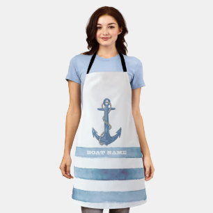 Tablier Nom de bateau nautique,Ancre,Corde,Rayes bleu clai