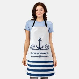 Tablier Nom de bateau nautique, Ancre, Corde, Rayures bleu