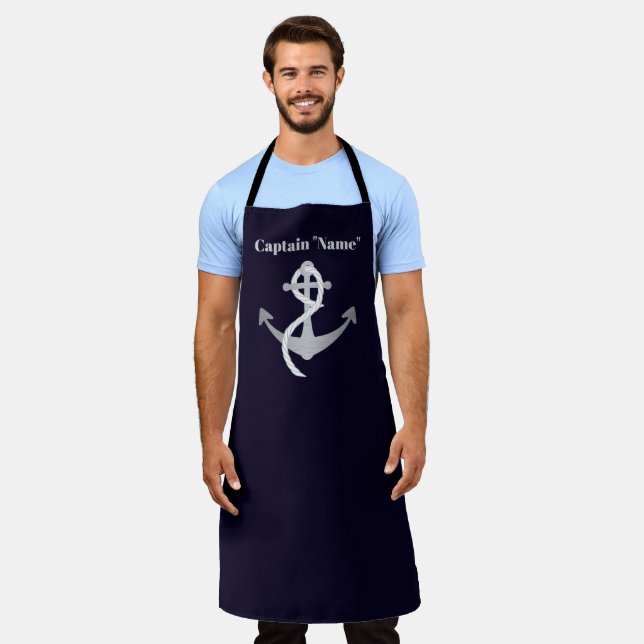 Tablier Nom de capitaine personnalisé avec bateau à voile  (Porté)
