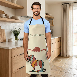 Tablier Nom de Chef Personnalisé Lion Boho BBQ Milieu de S